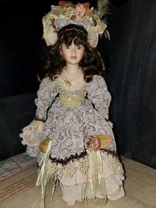 Vintage Victorian 18” Porcelain Collectible Doll With Stand.