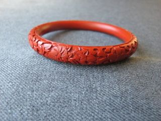 Vintage Chinese Design Flowers And Leaves Red Cinnabar Bracelet Bangle