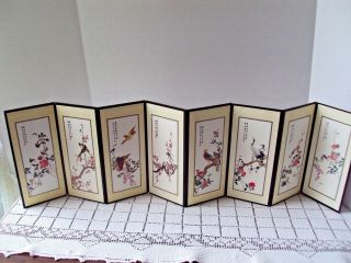 Folding Screen Miniature Vintage Oriental Panel 8 - 1/4 