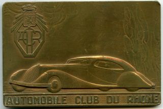 France Bronze Art Deco Plaque Automobile Club Of Rhone Rare