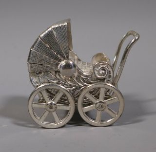 Hallmarked Sterling Silver Novelty Miniature Pram Ornament London 1975