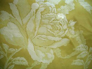 Vintage Lg Roses Ribbon Satin Jacquard Damask Fabric Citron Chartreuse Yellow