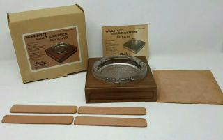 Rare Vintage Tandy Leather Co.  Walnut & Leather Ashtray Kit Stock No.  4462