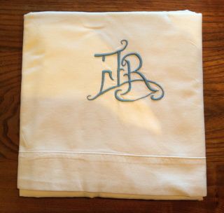 Large Antique Embroidered Linen Bed Sheet - Initaled Jr
