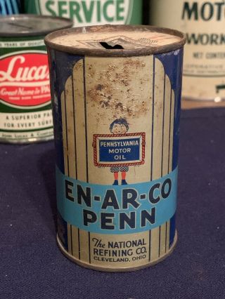 Rare Vintage En - Ar - Co Penn Motor Oil Coin Bank Metal Oil Can Gas Sign