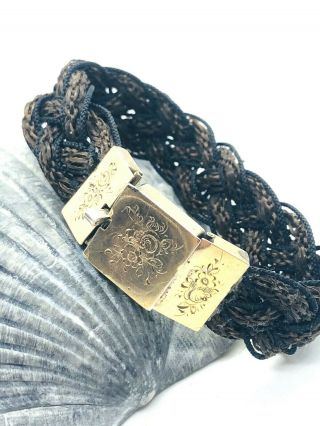 Antique Victorian Mourning Bracelet Gold Cased Clasp Momento Mori 1860`s