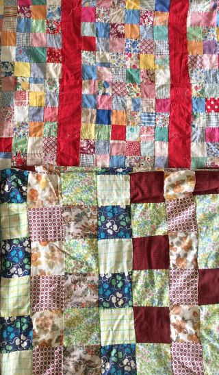 2 Vintage Country Quilt Tops ? Americana Folk Hand Made Vibrant Colors Exc Co