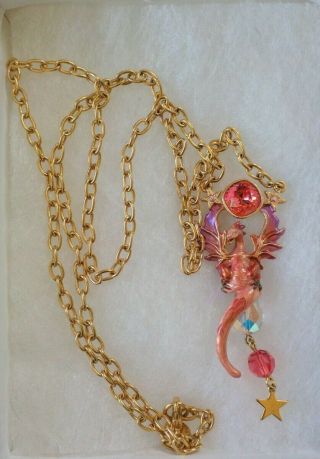 Vintage Rare Retired Kirks Folly Fire Element Dragon Necklace Gold Toned