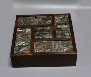 Handwork Collectable Old Tibet Boxwood Inlay Conch Carve Auspicious Jewelry Box 3