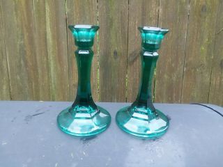 Green Glass Taper Candle Holders