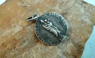 Rare Vintage French Catholic Silver Medal Virgin Mary " Our Lady Of The Guard "