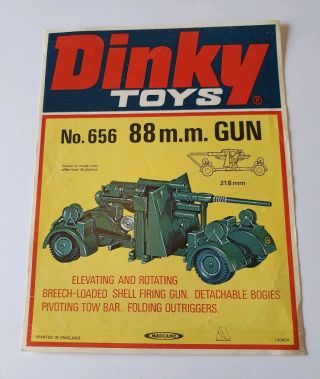 Vintage V.  Rare Dinky Diecast Shop/store Display Poster 9 " X7 " 656 88mm Gun Army