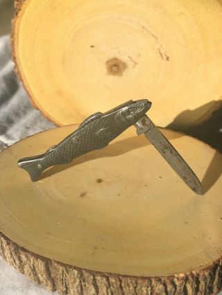 ANTIQUE VINTAGE D PERES SOLINGEN GERMANY FIGURAL SILVER FISH SHAPED POCKET KNIFE 2