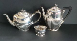 Vintage Silver Plate / Epns Teapot,  Hot Water Pot And Sugar Bowl
