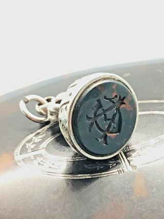 Antique Early Victorian Silver Watch Fob Seal / Pendant Blood Stone Rare Collect