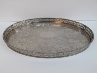 Vintage Large Silver Plate On Copper Oval Gallery Tray
