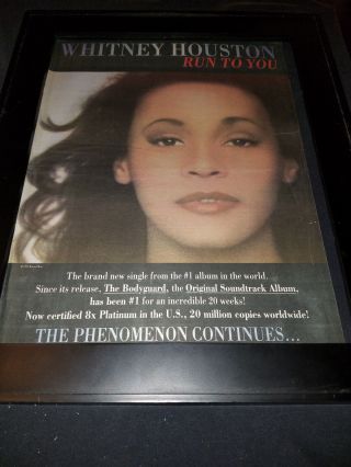 Whitney Houston Rare Run To You Radio Promo Poster Ad Framed