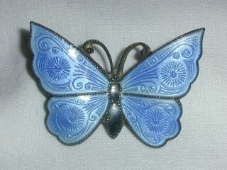 Rare Denmark Sterling Turquoise Enamel Guilloche Butterfly Brooch - Carl Wang