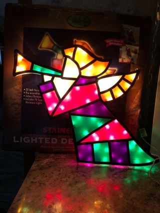 Rare 22” Stained Glass Angel Horn Window Silhouette Christmas Holiday Enchanted