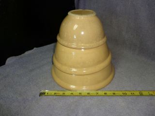 Vintage Primitive Antique 3 Piece Nesting Stoneware Yellow Ware Mixing Bowl Set