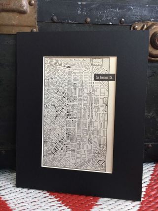 City Map Of San Francisco Ca 1958 Mid Century Black Matted 8x10 Art Print Travel