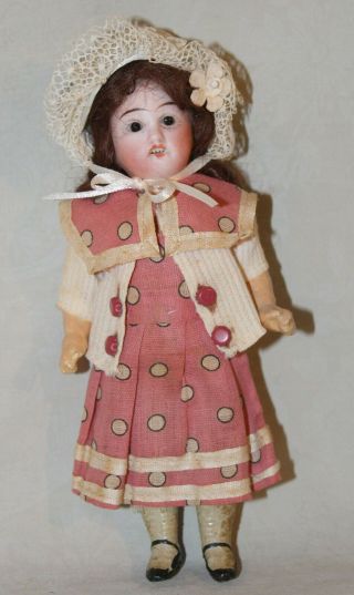 Small Antique German Bisque Head Doll Marked I With Dress