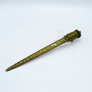 Antique Brass Letter Opener With Bust Of Athena