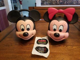 Disney Aladdin Mickey Mouse Head Lunch Box & Minnie Mouse & 2 Thermos 80s Rare