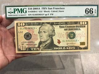 2004 A $10 Ten Dollar " Star " Note San Francisco Pmg 66 Epq Gem Uncirculated Rare