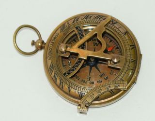 Vintage Maritime Brass Sundial Compass Push Open Pocket Compass Gift