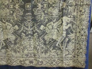 Antique Vtg 30s ARABIAN HORSES FIGHTING SCENE Tapestry Tablecloth Fabric Swords 3
