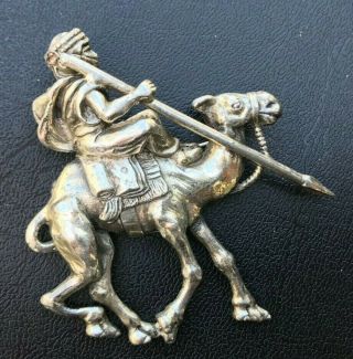 Rare Signed Korda Thief Of Bagdad Silver Pin Brooch Spear Carrying Warrior Camel