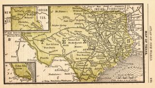 Rare Antique Texas State Map 1888 Rare Miniature Vintage Map Of Texas 7072