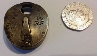 Very Small Antique Victorian Brass & Steel Padlock (no Key But Open)
