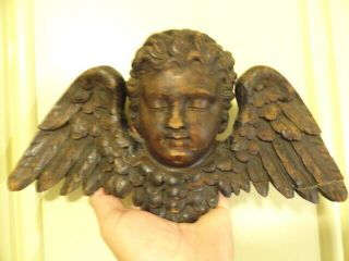 Antique Wood Carved Angel W/ Wings Cherub Wall Hanging Sculpture Victorian Old