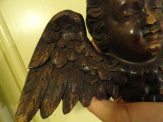 antique wood carved angel w/ wings cherub wall hanging sculpture victorian old 2