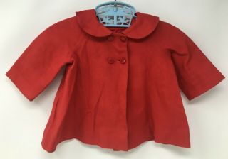 Vintage Red Lined Doll Coat Jacket 11 " Long