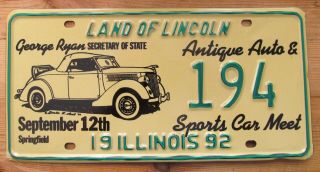 Illinois 1992 Antique Auto & Sports Car Meet Graphic License Plate 194