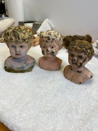 Three Antique Minerva Tin Head Dolls For Projects Repair Tlc