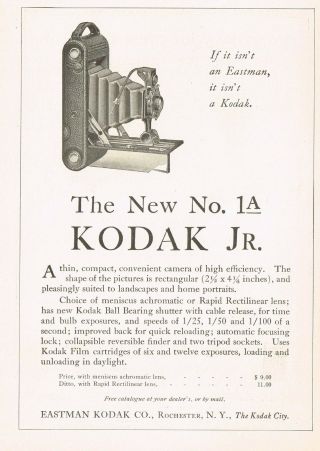 1910s Antique Vintage 1a Kodak Junior Jr Camera Art Print Ad