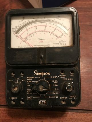 Vintage Simpson 270 Series 4 Volt Ohm Milliammeter Multimeter Rare Tester