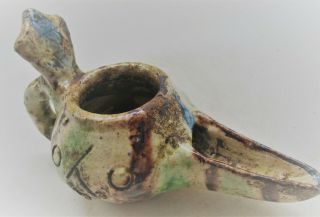 Circa 1200 - 1300ad Ancient Islamic Glazed Terracotta Seljuk Oil Lamp