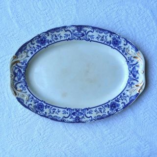 Antique 12 " Royal Doulton Burslem Oval Platter Flow Blue White Athol Pattern Euc