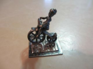 Antique Dutch Silver 833 Miniature Figurine Figure Boy Riding A Bicycle