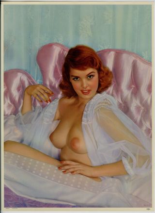 Vintage 1957 Pin Up Poster Nude Redhead Boudoir Beauty Technicolor Photo - Litho