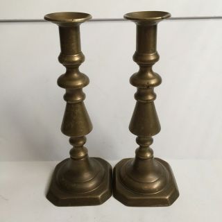 Set Of 2 Antique Vintage 11 " Tall Brass Push Up Candle Sticks