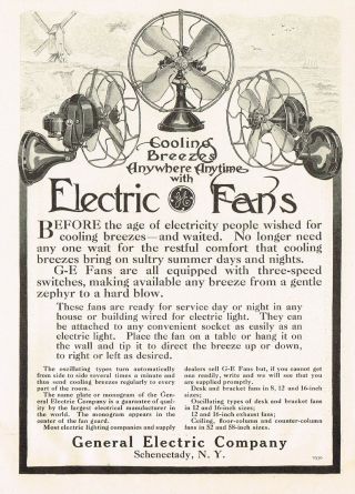 1910s Antique Vintage Ge General Electric Fan Art Print Ad
