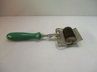 Antique Vintage Pasta Noodle Cutter Slicer With Green Wooden Handle