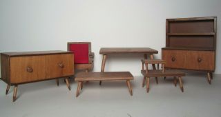 Misc.  6 Piece - Vintage Mid Century Modern Wooden Doll Furniture For 8 " Dolls