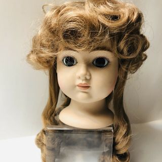 Vintage Bisque Porcelain Doll Head Brown Hair Large Eyes 5 1/2” Tall Parts